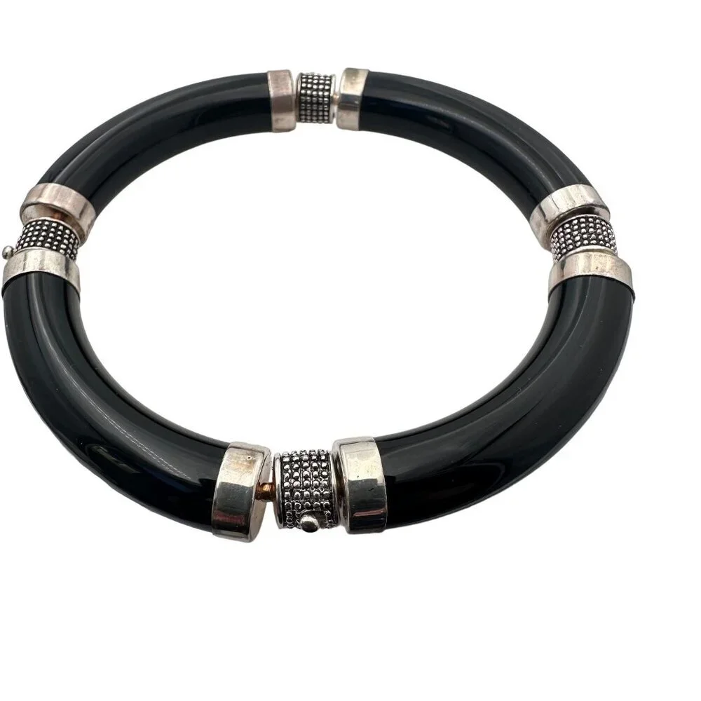 Sterling Silver Womens Bracelet Black Onyx Interchangeable Gift Idea for Her